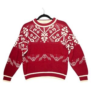 Vintage Silvercord Petites Red Fair Isle Snowflake Knit Acrylic Sweater M/P